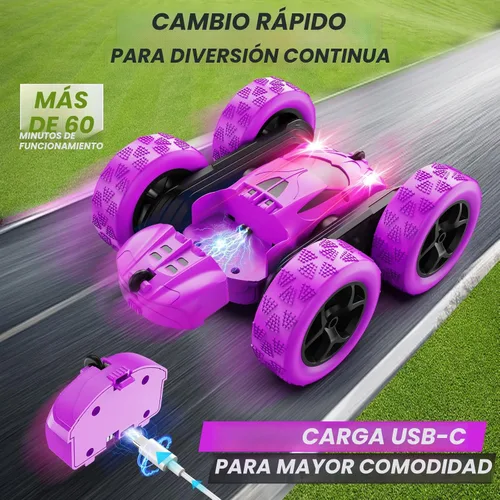 Miniatura 2 de QUNREDA - Autos RC, coche de control remoto púrpura para niñas, RC de doble cara de 2.4 GHZ, automóvil de acrobacias de 360° giratorio, control