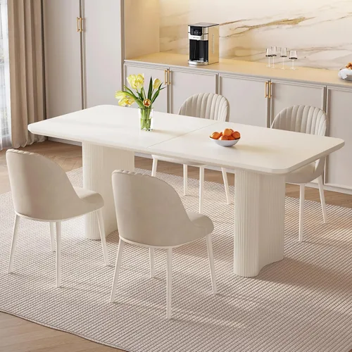 Miniatura 23 de Mesa de comedor rectangular de 62.99 pulgadas para 4-6 personas, mesa de cocina moderna con patas en forma de onda, mesas de comedor para cocina