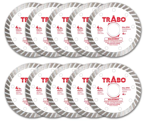 Miniatura 10 de Trabo Paquete de 3 cuchillas de unión de metal con borde turbo de mampostería de 4 pulgadas para cortar cemento, adoquines, hormigón con barra