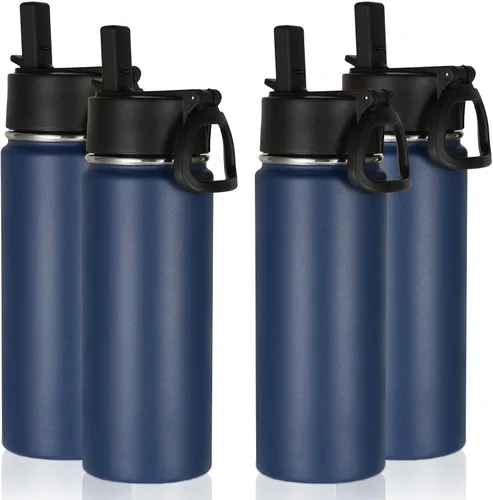 Miniatura 35 de Volhoply Paquete a Granel de 8 Botellas de Agua Aisladas de 18 Onzas, Botellas de Agua de Acero Inoxidable para Niños con Tapa con Pajita, Botella