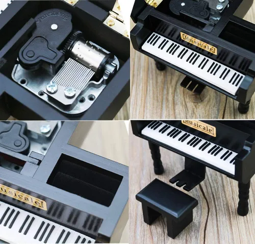 Miniatura 2 de Beauty and The Beast - Caja musical de piano de madera grabada, regalo musical, juega La bella y la bestia, color negro