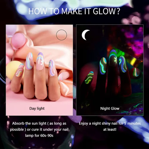 Miniatura 2 de RARJSM Revestimiento de gel para arte de uñas que brilla en la oscuridad, 12 colores pastel suaves, verde neón, azul, morado, rosa, pintura