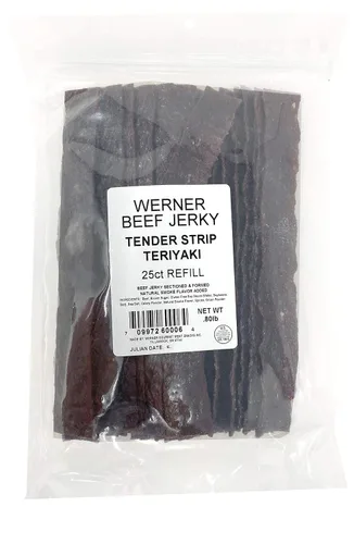 Werner Tender Strips Teriyaki Beef Jerky - Paquete de 25 tiras de carne seca - Hecho en los Estados Unidos