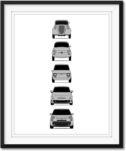 Miniatura 10 de Custom Car Posters Póster hecho a mano compatible con Fiat 500 generaciones e impresión de Fiat 500 (Topolino, 500 Nuova, 126, 500 L), multicolor