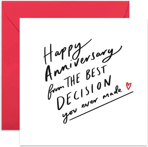 Old English Co. Tarjeta de feliz aniversario de la mejor decisión, regalo divertido de broma para marido, esposa, novio, novia, tarjeta de amor