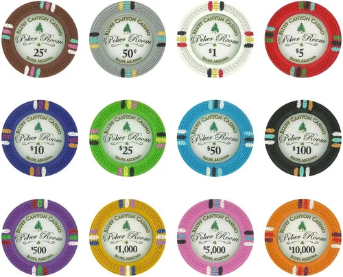Miniatura 4 de Claysmith Gaming Bluff Canyon Poker Chip - Compuesto de arcilla pesada de 0.48 oz, paquete de 50 $10000 naranja