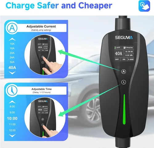 Miniatura 3 de SEGUMA Cargador EV de Nivel 2, Cargadores de Coche Eléctrico de 40 Amperios, Cable de 25 Pies con Enchufe NEMA 14-50, Corriente Ajustable, Retardo