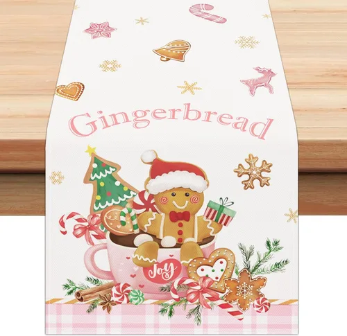 Miniatura 7 de Bonhause Camino de mesa de pan de jengibre de Navidad de 13 x 72 pulgadas, galletas de Navidad, decoración de mesa de comedor para interiores