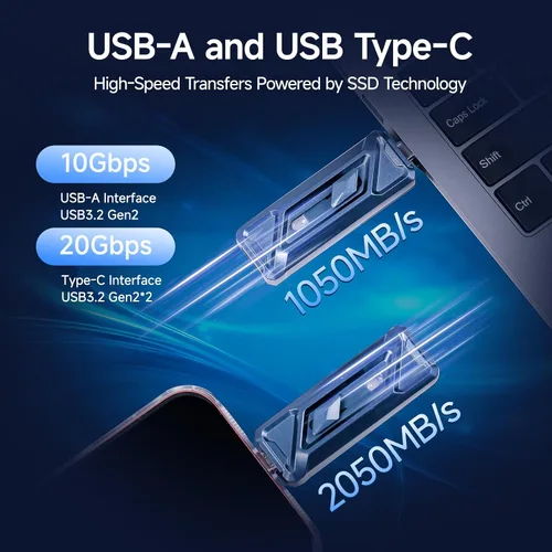 Miniatura 3 de fanxiang Unidad USB SSD externa de 1 TB, 2050 MB/s USB-C y USB-A SSD portátil de 1 TB, grabación y almacenamiento HDR 4K ProRes, aleación de zinc