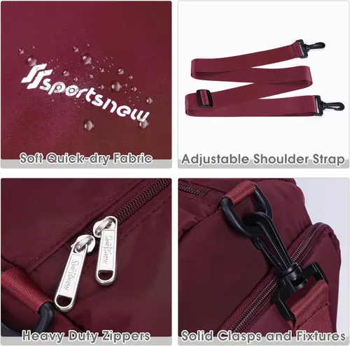 Miniatura 4 de Bolsa deportiva de gimnasio con bolsillo húmedo y compartimento para zapatos, bolsa de yoga ligera para hombres y mujeres, 2-Wine Red-Nueva versión