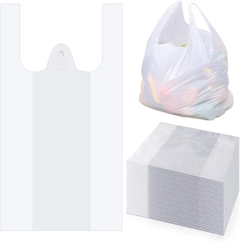 Miniatura 9 de Kisston 400 bolsas de plástico para camisetas de tamaño jumbo con asas, 35 micrófonos, bolsas grandes de plástico liso para comestibles, gruesas