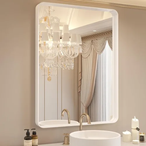 Miniatura 48 de WEER - Espejo de baño dorado, espejo de 40x32 pulgadas con marco de metal dorado cepillado, espejo de tocador de baño de oro para pared