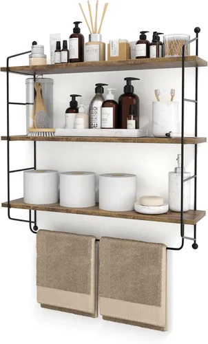Sorbus Estantes flotantes de baño de 3 niveles para pared, almacenamiento de pared de madera para toallas, armario de almacenamiento sobre el