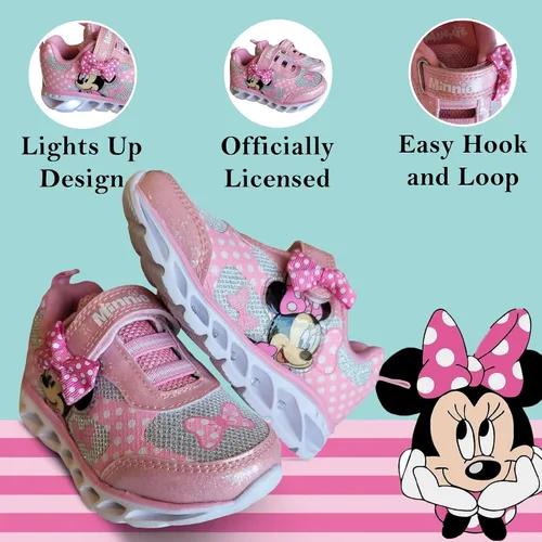 Miniatura 3 de Disney Minnie Mouse Girl's Lighted Athletic Sneaker Light Up Shoes Children WAdjustable Strap