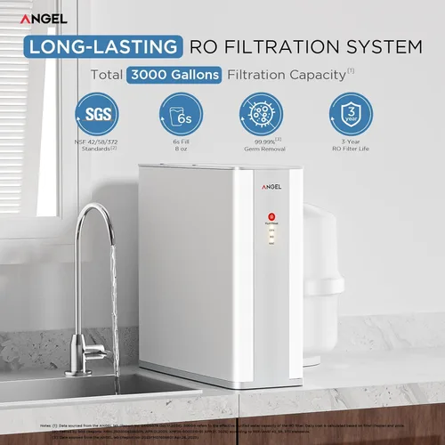 Miniatura 2 de ANGEL Filtro de Agua de Ósmosis Inversa, Sistema de Filtración Bajo Fregadero de 7 Etapas, Filtro RO de Larga Duración de 3 Años, Relación 2:1