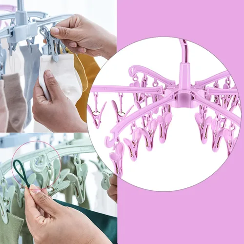 Miniatura 3 de Estante de secado plegable BONYCUST con 24 clips para secar calcetines, lencería, ropa de bebé, toallas. Estante giratorio para calcetines 2 piezas