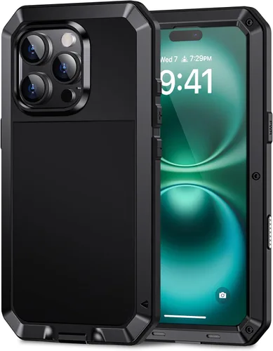 Miniatura 27 de Lanhiem Funda para iPhone 7 Plus/8 Plus, resistente a los golpes, [Tough Armour], funda de metal con protector de pantalla integrado, funda Negro