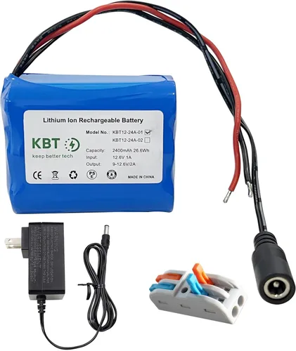 Miniatura 15 de KBT 12V 1200mAh Batería recargable de iones de litio, paquete de batería de repuesto con cables desnudos y cargador compatible para dispositivos