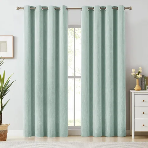 Miniatura 20 de Melodieux Elegantes cortinas opacas de algodón para oscurecer la habitación, para sala de estar, dormitorio, con aislamiento térmico, paneles