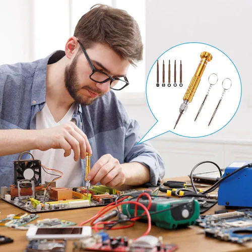 Miniatura 6 de Destornillador para gafas, kit de reparación de gafas mini, destornillador pequeño multifuncional para portátil, reloj (Amarillo)