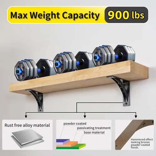 Miniatura 5 de Soportes de estante resistentes de 7 x 6 pulgadas, carga máxima de 900 libras, soportes de metal de aleación de alta calidad (juego de 2) soportes
