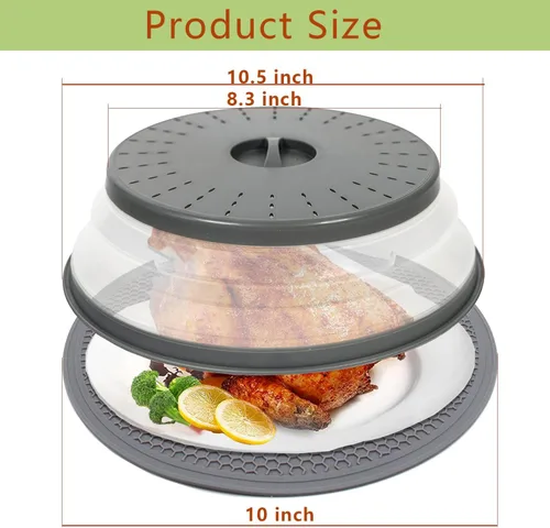 Miniatura 2 de Cubierta de salpicaduras de microondas de 10.5 pulgadas para alimentos con alfombrilla de 10 pulgadas, tapa protectora de salpicaduras de silicona