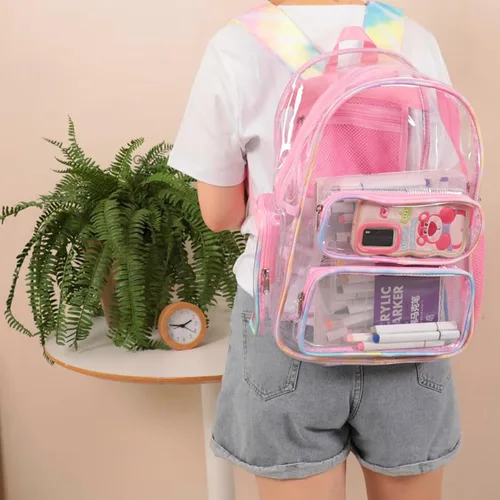 Miniatura 55 de CAMTOP Mochila transparente resistente y transparente para estudiantes, escuela, trabajo, festival, viajes, deportes, Beige, Mediana, Camtop Mochila