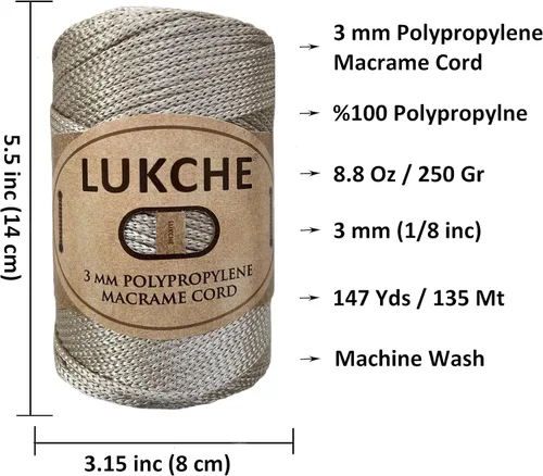 Miniatura 3 de Cuerda de macramé premium de poliéster de 3 mm (134.44 metros), (250 g) 100% cuerda de macramé de polipropileno, hilo de crochet de macramé colorido