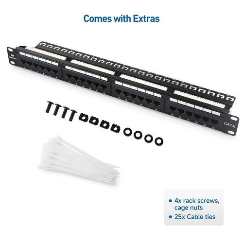 Miniatura 7 de Panel de conexiones Cable Matters de 24 puertos para montaje en rack o en pared de 19 pulgadas con barra de soporte, Panel de conexiones de red Cat6