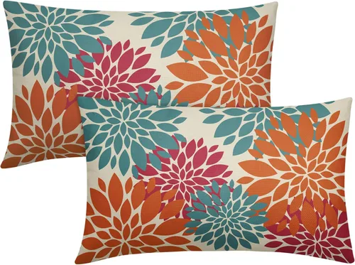 Miniatura 81 de Fundas de Almohada Azul Aguamarina 16X16 Pulgadas Juego de 2, Flores de Dalia Primavera Verano Floral Crema Fundas de Almohada Decorativas