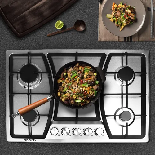 Miniatura 5 de Placa de cocina de gas de 30 pulgadas, 5 quemadores, estufa de gas, estufa de acero inoxidable, 5 quemadores sellados, rejillas de hierro fundido
