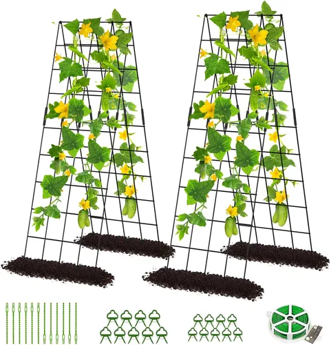 DoCred Enrejado de pepino, 59 pulgadas de alto, paquete de 2 enrejados plegables con marco A para plantas trepadoras elevadas, verduras, incluye