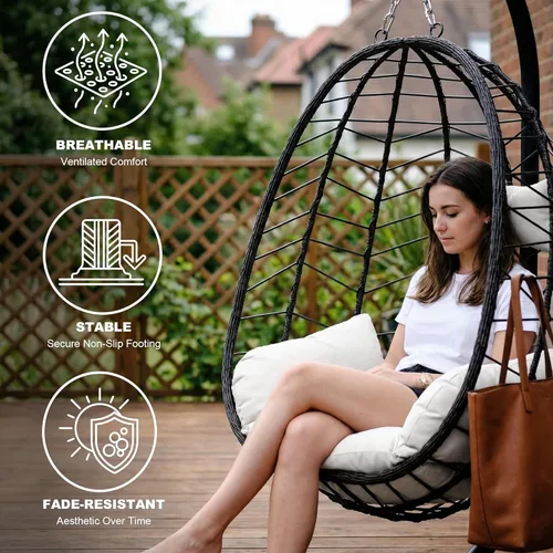 Miniatura 3 de LEX CRAFT Silla colgante de huevo con soporte, silla de huevo oscilante para exteriores e interiores, silla colgante con cojín, silla hamaca