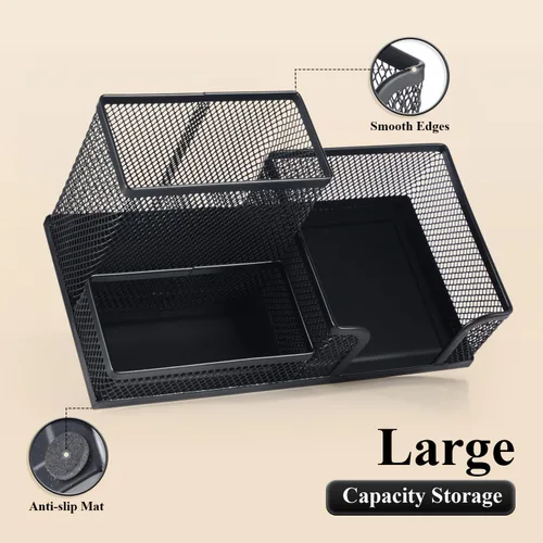 Miniatura 4 de M&G Soporte de malla para bolígrafo, organizador de escritorio, soporte para lápices para escritorio, negro, 3 compartimentos, organizador
