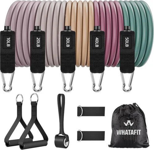 WHATAFIT Bandas de resistencia, bandas de ejercicio, bandas de resistencia para entrenamiento, bandas de entrenamiento con asas para hombres y