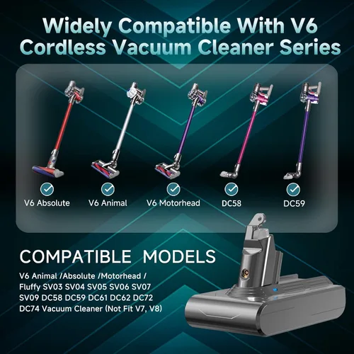 Miniatura 3 de EGR Repuesto de batería premium de 6200 mAh V6 compatible con Dyson V6 Animal V6 Absolute V6 Motorhead V6 Fluffy SV03 SV04 SV05 SV06 SV07 SV09 DC58