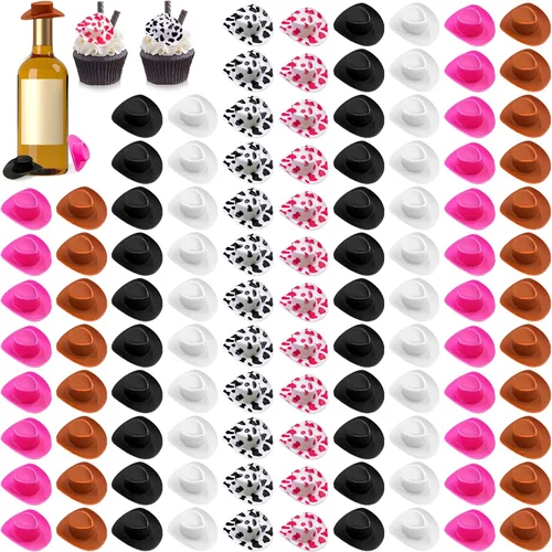 XIPEGPA 120 sombreros de plástico mini vaquera occidental, sombreros en miniatura, manualidades de fiesta occidental para vaquera, suministros de