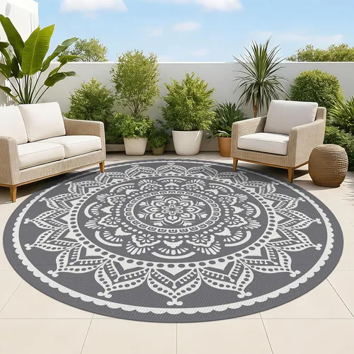 Miniatura 14 de Bsmathom Alfombra impermeable para exterior de 6'x9' reversible de pajita de plástico estilo boho para patio, terraza, camping, alfombras, portátil