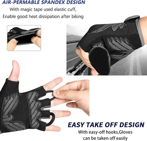 Miniatura 5 de MOREOK - Guantes para bicicleta de montaña (MTB) y ciclismo de descenso (DH), para hombres, de medio dedo, con almohadilla de gel que absorbe