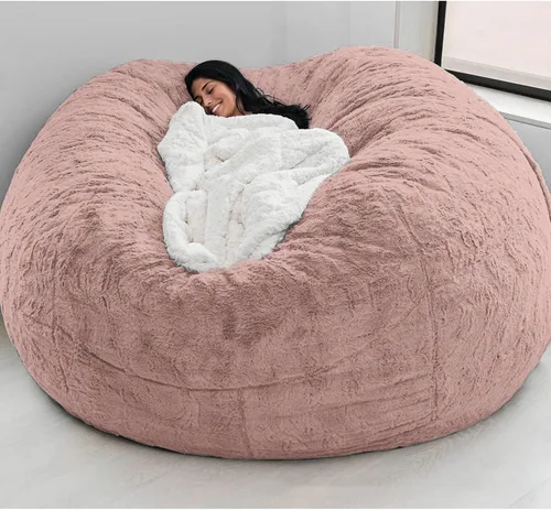 Miniatura 15 de HWOEK Puf de gran tamaño de piel gigante (sin relleno) para muebles de sala de estar de adultos, grande, redondo, suave, esponjoso, sofá perezoso