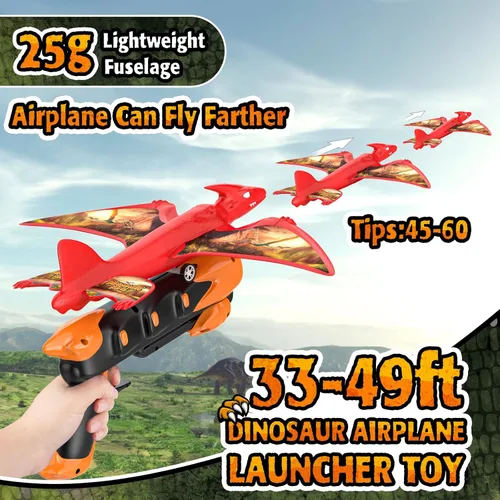 Miniatura 3 de Aiencsai Paquete de 3 juguetes de lanzamiento de aviones de dinosaurio para niños, aviones de espuma para niños juguetes de niños con calcomanías