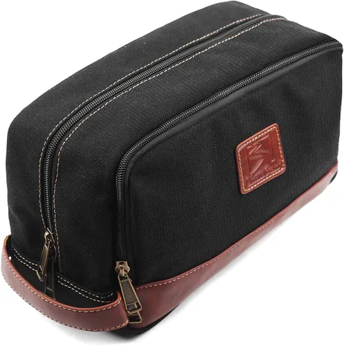 Miniatura 9 de Neceser de viaje para hombres y mujeres, organizador de artículos de tocador de lona resistente al agua, de cuero vegano, kit de Dopp colgante