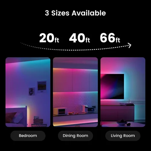 Miniatura 4 de YEELIGHT Tira de luces LED de 20 pies, 108 tiras de luz LED inteligentes con cambio de color DIY, tira de luz RGB con conexión Bluetooth y control
