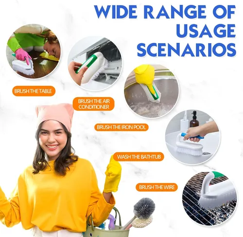 Miniatura 4 de Lallisa 12 piezas de cepillos para limpieza con mango, cómodo de agarrar, resistentes, flexibles y rígidas, cepillos a granel para ducha, baño, verde