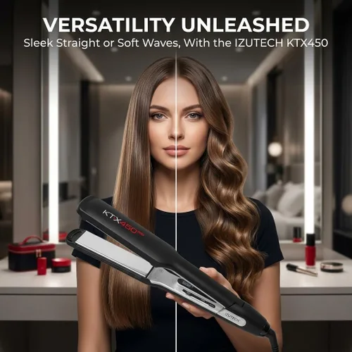 Miniatura 8 de IZUTECH Plancha plana de titanio KTX450 de 1.75 pulgadas, plancha de pelo de placa ancha y rizador para cabello largo y grueso, calentamiento