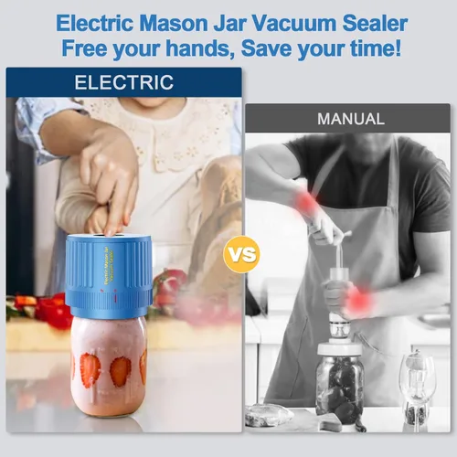 Miniatura 2 de LOVE MOMENT Kit de sellado al vacío de tarro de masón eléctrico para boca ancha y tarro de masón de boca regular, color azul