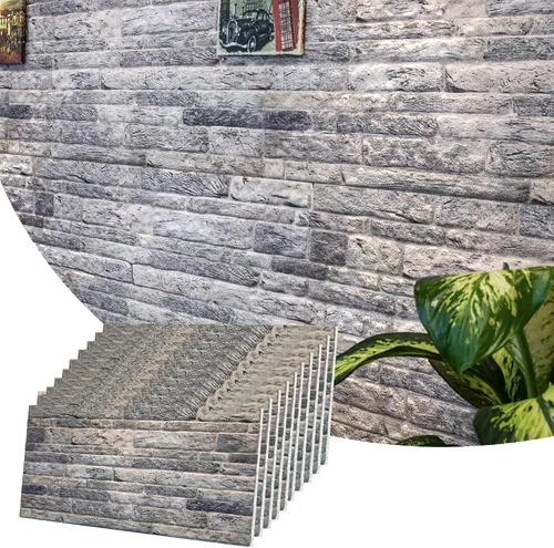 Miniatura 52 de Dundee Deco Paneles de pared 3D de ladrillo sintético, revestimiento de pared con aspecto de piedra roja, gris y marrón, espuma de poliestireno
