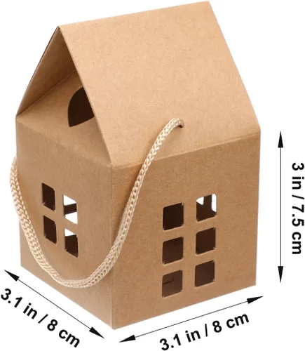 Miniatura 2 de Cajas de regalo en forma de casa, 10 bolsas de mano para dulces y galletas, papel kraft ecológico, perfecto para fiestas de vacaciones, bodas