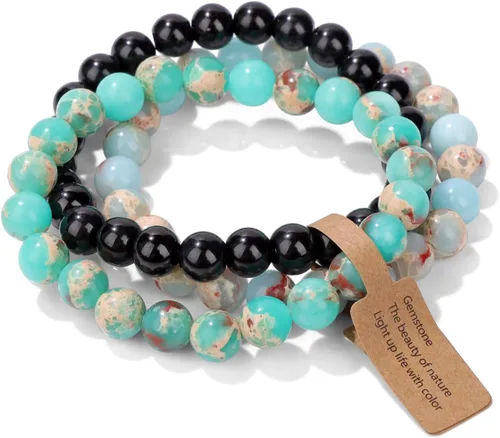 Risyfjew 3 pulseras de cristal curativo para mujer de 0.315 in de piedra natural con cuentas elásticas de amatista, regalos de joyería