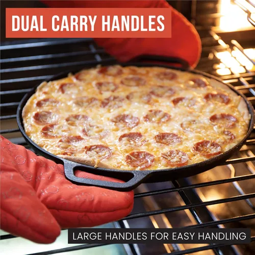 Miniatura 4 de Sartén de hierro fundido para pizza Chef Pomodoro, sartén de hierro fundido pre-sazonada de 12 pulgadas con asas, sartén dosa para dosa Tawa Roti